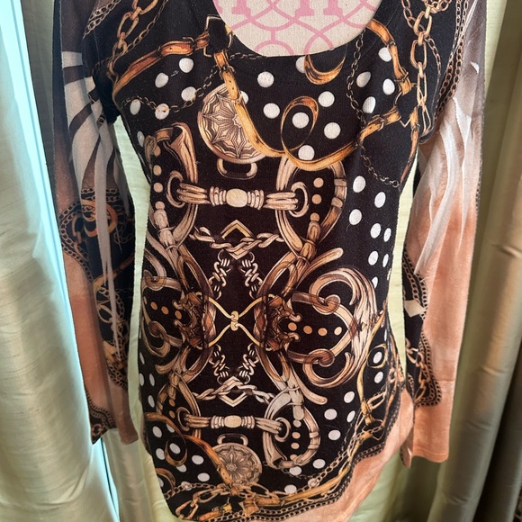 Cache Black and Gold Chain Print Long Sleeve sweater - Picture 1 of 4